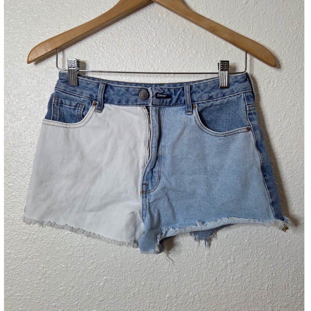 PacSun Two Tone Colorblock Denim Shorts 26 High Rise Cut Off Festival Y2K Summer